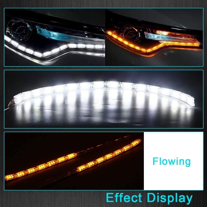 GrandviewTM 2pcs Flexible Car Led Strip, Crystal DRL Led Lights Daytime Running Light Flowing Turn Signal Light Headlight White/Amber Fog Lamp 12V - Image 4